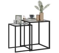 Homcom Nesting Tables Set Of 2, End Table With Tempered Glass Top, Black