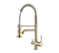 Modern Nickel Chrome Kitchen Sink Faucet with Purified Rotation Hot Cold Mixer Dual Handle Tap Deck Mount Spring Design t for Basin and Drinking Water