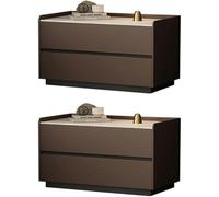 Modern Nightstand - Faux Leather Accent Table with Slate Top & 2 Drawers, Stylish Bedside Cabinet for Bedroom Storage & Organization, Chic Bedroom Furniture