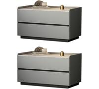 Modern Nightstand - Faux Leather Accent Table with Slate Top & 2 Drawers, Stylish Bedside Cabinet Furniture for Bedroom, Chic Storage Solution for Home Decor