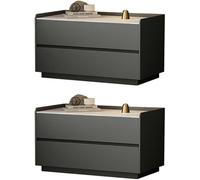 Modern Nightstand, Faux Leather Accent Table with Slate Top, 2 Spacious Drawers, Stylish Bedside Cabinet Furniture for Bedroom, Chic Bedroom Decor, Durable & Functional