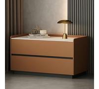 Modern Nightstand - Faux Leather Accent Table with Slate Top & 2 Storage Drawers, Stylish Bedside Cabinet Furniture for Bedroom, Chic & Functional Decor Solution