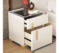 Modern Nightstand Set of 2 with Drawers - Wide LED Smart Gun Safe Nightstand with Hidden Drawer for Bedroom & Living Room - Dark Gray Finish