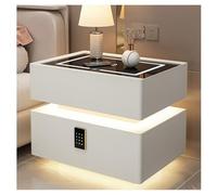 Modern Nightstand, Smart with Wireless Charging Station, Automatic LED Bedside Table with 2 Drawers for Bedroom (White 15.7x15.7x19.7in)