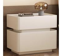 Modern Nightstand wit Top Wooden Bedside Table with 2 Ders Leather h Side Table for Bedroom/Living Room White 50x40x50cm
