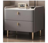 Modern Nightstand with 2 Drawers Luxury Bedside Table with Slate Top 45cm Storage End Table for Bedroom & Living Room Stylish Furniture (A 50cm)