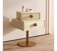 Modern Nightstand with 2 Drawers Rotating Small Bedside Table Creative Cube Storage Cabinet for Bedroom Minimalist Beige Nightstand Space-Saving Fur Solution.