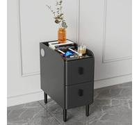 Modern Nightstand with 3 Drawers LED Light Connections Multifunctional Side Table for Bedroom Slim Black Nightstand Cabinet Stylish Storage Solution