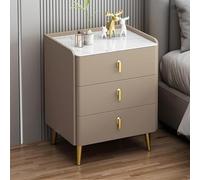 Modern Nightstand with 3 Drawers, Metal Handles & Legs, Slim Bedside Table for Bedroom/Living Room, Stylish Brown Bed End Cabinet (35cm)