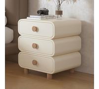 Modern Nightstand with 3 Drawers Solid Wood Legs Rustic & Contemporary Leather Bedside Table Curved Accent Side Table for Bedroom & Living Room Storage