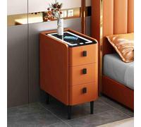 Modern Nightstand with 3 Drawers USB Charging Ports Slim End Table with Smart LED Lamp Multifunctional Bedside Table for Bedroom 35 * 40 * 60cm