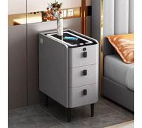 Modern Nightstand with 3 Drawers USB Charging Ports Slim Multifunctional End Table Smart LED Bedside Lamp Compact 25x40x60cm Ideal for Bedroom Storage & Convenience