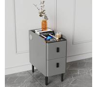 Modern Nightstand with 3 Drawers USB Charging Station Smart LED Lights Multifunctional Side Table for Bedroom Narrow Small Night Table ge 30 cm (11.8 inches) Wide