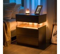 Modern Nightstand with Acrylic Board and 3 Slide Drawers, Bedside Table Cabinet with Multi-Colour LED Light, 50L x 37.5W x 60H cm, Walnut Aosom.UK