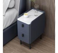 Modern Nightstand with LED, Bluetooth Audio, and Charging Station - Solid Wood Construction, Two Drawers, Multi-Functional Design, Compact Size, Dark Gray Finish.