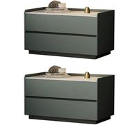 Modern Nightstand with Slate Top, Faux Leather Accent Table & 2 Drawers, Stylish Bedside Cabinet Furniture for Bedroom, Chic Storage Solution, Bedroom Decor