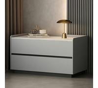 Modern Nightstand with Slate Top, Faux Leather Accent Table & 2 Drawers, Stylish Bedside Cabinet Furniture for Bedroom, Chic Storage Solution, Bedroom Decor