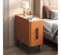 Modern Nightstand with Storage - Small Bedside Table with Faux Leather Upholstery 2 Drawers Fully Assembled for Dorms and Small Spaces Compact End Table (L35cm/14in)