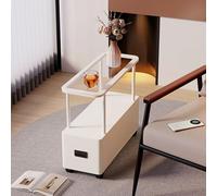 Modern Nightstand with Wheels Movable Side Table for Bedroom Open Storage with Drawer Shelf Stylish White & Transparent Design 20x80x60cm Ideal for Living Room & Bedroom