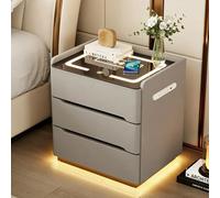 Modern Nightstand with Wir Charging & USB Port 3Der Bedside Table PU Leather h Concea Handle Gray 45x40x52cm (18x16x20in)
