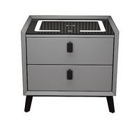 Modern Nightstand with Wireless Charging Station LED Lights & USB Ports - Multifunctional Side Table with 2 Drawers for Bedroom and Living Room Grey and Black Color Scheme.