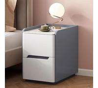Modern Nightstand Wood Bedside Table with Rock Slab Top, 2 Tier Design, Hidden Handles, No Legs for Bedroom and Small Spaces