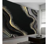Modern Non-Woven Wall Mural 300W x 210H cm, Black Gold Luxury Marble Stripes Premium Photo Wallpaper Art Print - Bedroom Wall Mural Decoration Poster Picture Wallpaper Modern Game Room Design