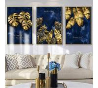 Modern Nordic Luxury Navy Blue Gold Abstract Texture Canvas Print Wall Art Poster Decorative Painting for Living Room Home Decor Frameless 60x80cm×3pcs