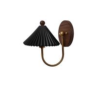 Modern Nordic Minimalist Wall Sconce, White Pleated Ceramic Cshade, Solid Walnut Wood Base, Brass Finish Curved Arm, Aesthetic Accent Light for Bedroom, Study, Hallway, Bedside.(Blue)/Black