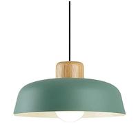 Modern Nordic Pendant Light, Wood Hanging Lamp with 11.8" Metal Shade Adjustable Height for Flat and Slop Ceiling Pendant Lighting Fixtures for Kitchen Island Dining Table Bedroom Living Room,Green