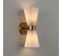 Modern Nordic Pleated Fabric Wall Sconce, H65 Brass up Down Wall Light Fixture, E14 Led Hardwired Decorative Wall Lamp with Antiqued Finish for Bedroom, Study, Hallway, Entryway
