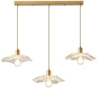 Modern Nordic Round Glass Pendant Light with 3 Bulbs Transparent Lotus Petal Chandelier for Dining Room Kitchen Island Staircase or Farmhouse Decor