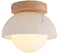 Modern Nordic Semi Flush Mount Ceiling Light 4.7 Inch Wood Base White Marble Ceiling Lamps Frosted Glass Globe Soft Ambient Ceiling Lighting for Hallway Entryway Bedroom E26/E27 Base(15cm)
