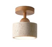 Modern Nordic Semi Flush Mount Ceiling Light Minimalist Natural Travertine Stone Lamp Solid Wood LED Warm Fixture for Hallway Entryway Small Spaces Lighting