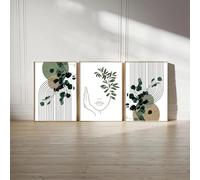 Modern Nordic Style Minimalist Green Leaves, Face Painting, Creative Canvas Poster Waterproof Canvas Wall Art, Artwork Wall Painting(65x135cm(26x53in)/Inner frame)