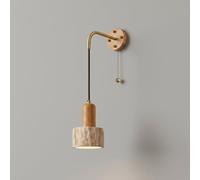 Modern Nordic Wall Sconce, Natural Travertine Sthanging Light with Solid Wood Mount,Pull Cswitch, Artisan Decorative Accent Fixture for Bedroom, Living Room, Study(12Cm/4.73In)/12Cm/4.73In