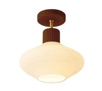 Modern Nordic Wood Flush Mount Ceiling Light with Ribbed Glass Shade 3-Color Dimmable LED Ceiling Fixture Walnut or Natural Finish Ceiling Lamp for Hallway Entryway Bedroom Balcony Lighting(Walnut)