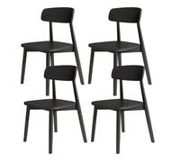 Modern Oak Dining Chairs Set of 4Sturdy Wooden Chairs with Curved Backrest 44cm Seat Width Ideal for Kitchen & Living Room (Black)