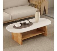 Modern Oak Oval Coffee Table for Living Room, Wabi-Sabi Style, Double-Tier Design, Rounded Edges, Sleek Low Table for Small Spaces, 140CM / 55.1IN