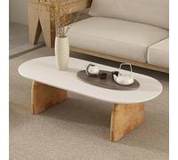 Modern Oak Oval Coffee Table for Living Room, Wabi-Sabi Style, Double Tier Low Table with Rounded Edges, 100CM/39.4IN, Ideal for Small Spaces, Chic Home Decor