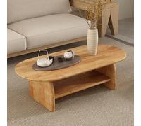 Modern Oak Oval Coffee Table - Wabi-Sabi Sle, Double Tier, Rounded Eds, 100CM/39.4IN - Perfect Low Table for Small Living Rooms and Versatile Spaces