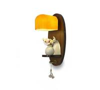 Modern Oak Wood Wall Sconce with Storage Shelf, Ribbed Amber Glass Led Wall Lamp, Walnut Finish Bedside Reading Light, Nordic Aesthetic for Bedroom, Study, Living Room