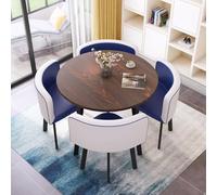 Modern Office Reception Desk Set - Round Conference Table with 4 Chairs - Stylish Wood Blue Design for Living Room Kitchen Lounge or Office Use.