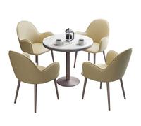 Modern Office Reception Round Table Set Small Conference Dining Table with Soft Backrest Chairs Stylish Furniture for Meeting Rooms & Cafes (Beige)