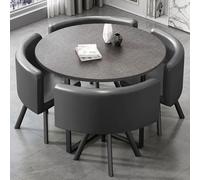 Modern Office Reception Table and Chair Set for 4 Stylish Conference Coffee Table with Soft Backrest 90cm Grey Dining Room Furniture Ideal for Business Meetings and Negotiations