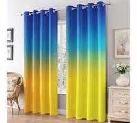 Modern Ombre Blue Curtains, 95% Blackout, Gradient Design, Eyelet Thermal Drapes for Living Room & Bedroom, 2-Pack, Size H137 x W117 cm