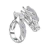 Modern Open Chinese Loong Themed Rings Decorated with Diamonds Accessory for Everyone Adjustable Statement Hoop