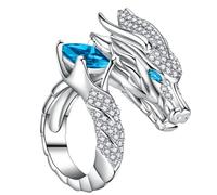 Modern Open Chinese Loong Themed Rings Decorated with Diamonds Accessory for Everyone Adjustable Statement Hoop