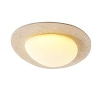 Modern Organic Travertine LED Flush Mount Ceiling Light, 3-Color Dimmable Fixture with Frosted Shade, Irregular Oval Natural Stone Ceiling Lamp for Bedroom, Living Room, Hallway Lighting(45cm)