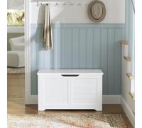 Modern Organizer, Shoe Storage Bench With 2 Safety Hinges, Blanket Chest, Matte White